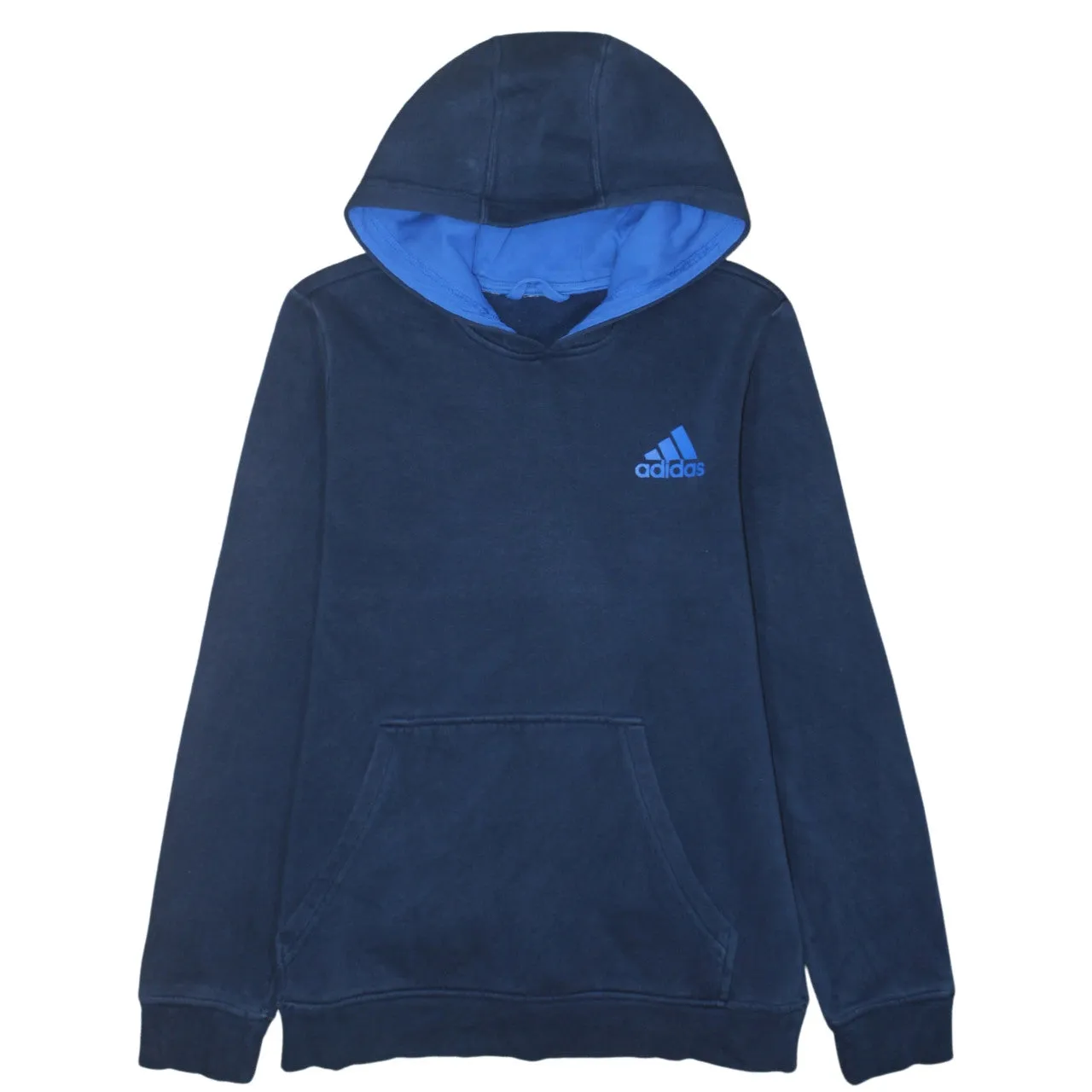 Adidas Navy Blue Hoodie Men's XSmall Embroidered Chest Logo Front Pocket Pullover Sweatshirt sold by Vintage Club