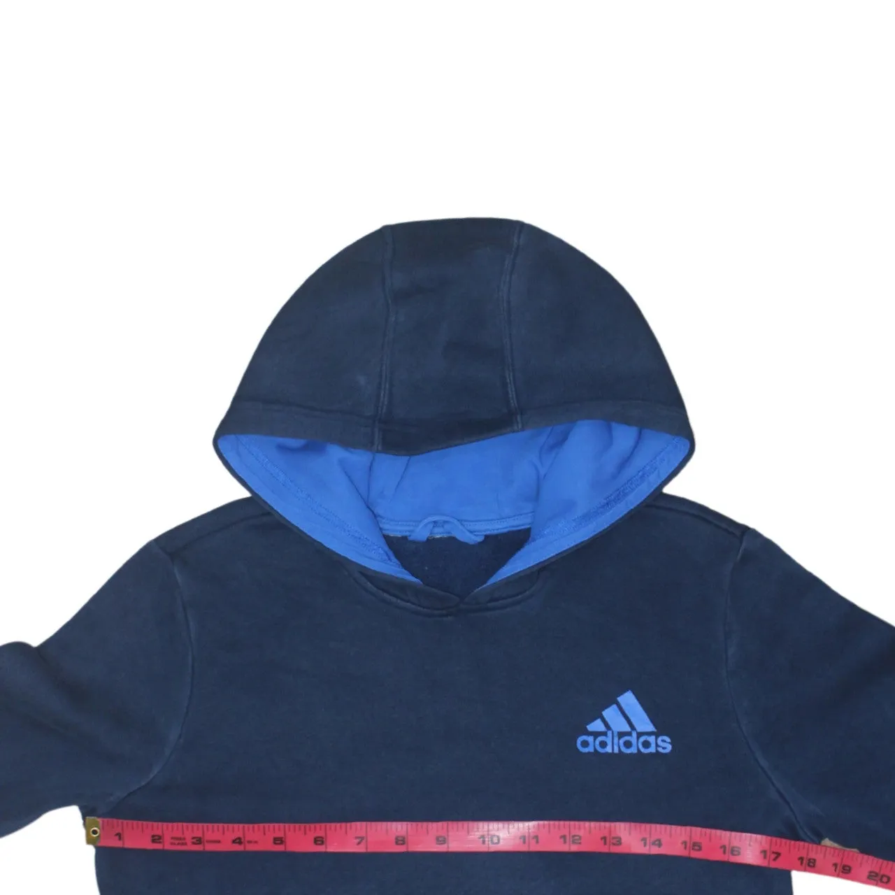 Adidas Navy Blue Hoodie Men's XSmall Embroidered Chest Logo Front Pocket Pullover Sweatshirt sold by Vintage Club product image thumbnail 5