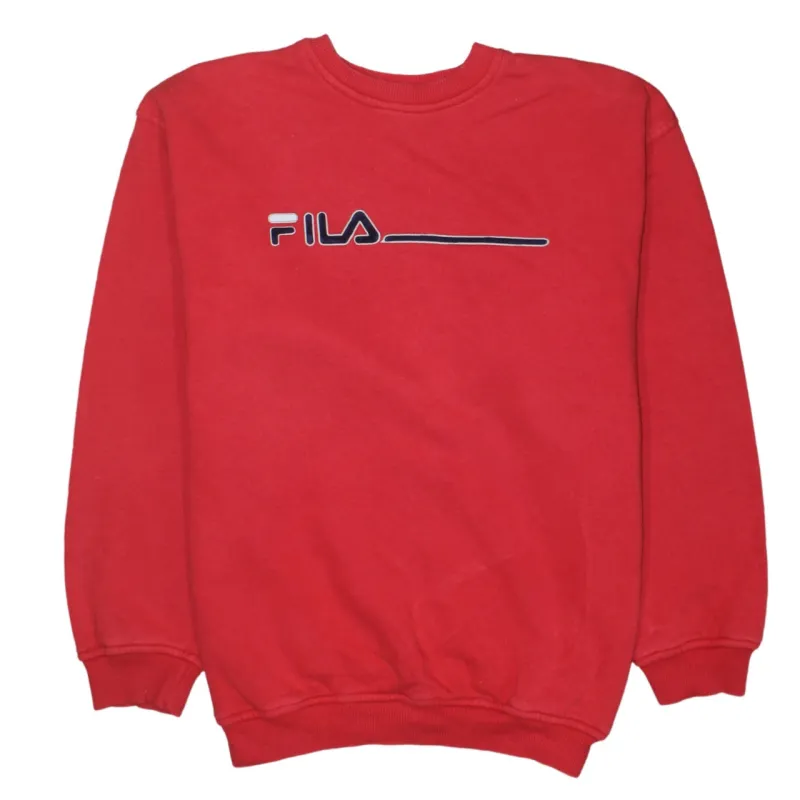 Fila Red Sweatshirt Men's Small Embroidered Front Logo Crewneck Pullover Jumper made by Fila