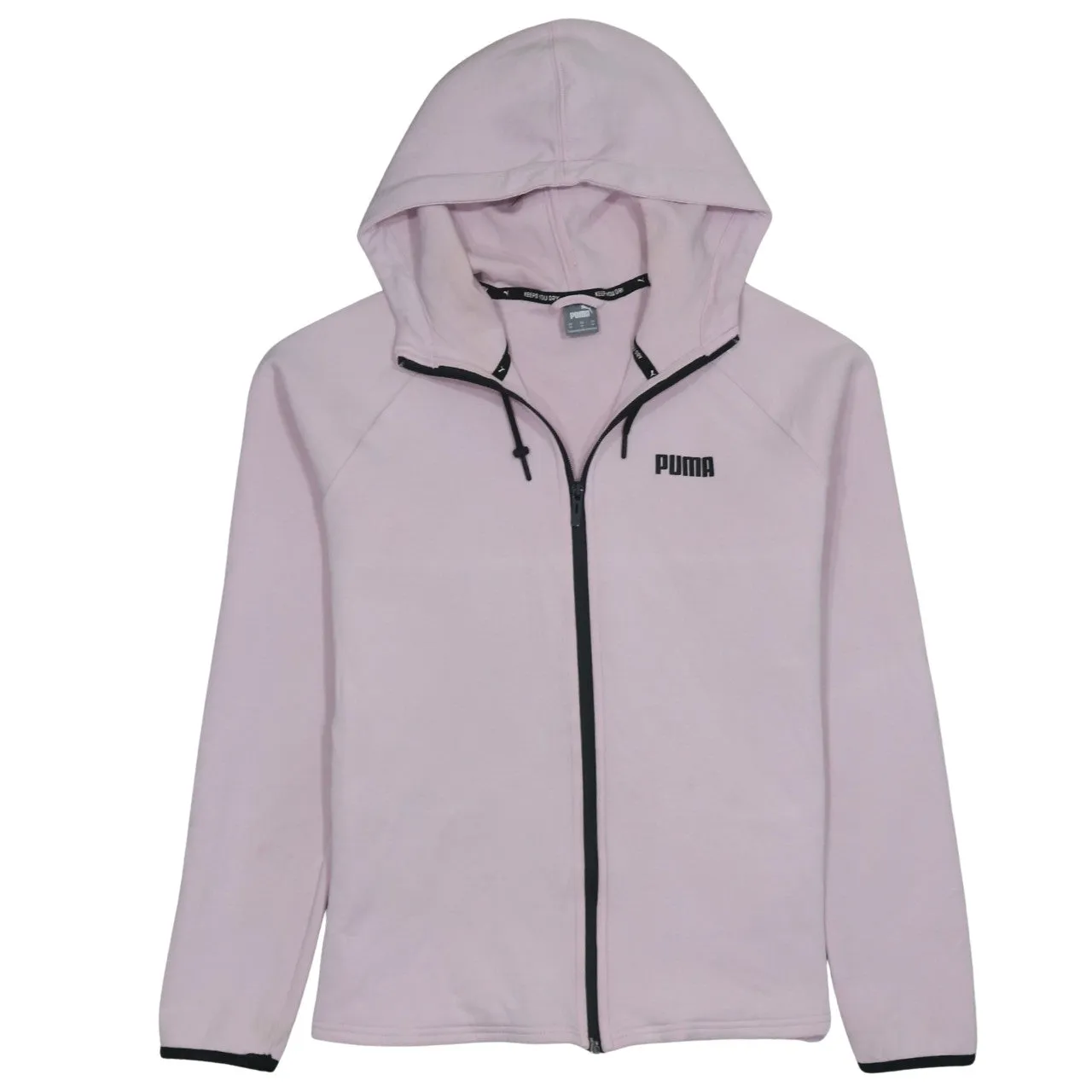 Puma Light Pink Full Zip Hoodie Women’s XLarge Printed Logo Drawstring Hood Casual Top sold by Vintage Club