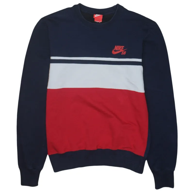 Nike Navy Colour Block Sweatshirt Women’s Large Printed Nike SB Logo Crewneck Pullover Top made by Nike