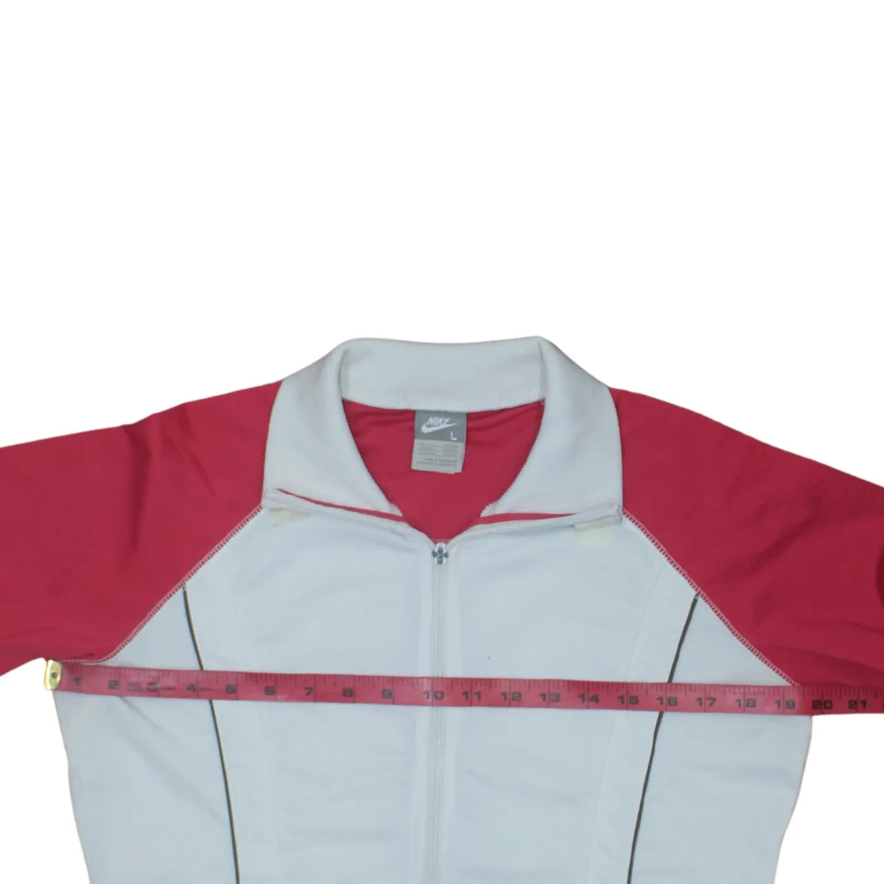 Nike White Pink Track Jacket Women's Large Full Zip Embroidered Swoosh Piped Trim Outerwear sold by Vintage Club product image thumbnail 5