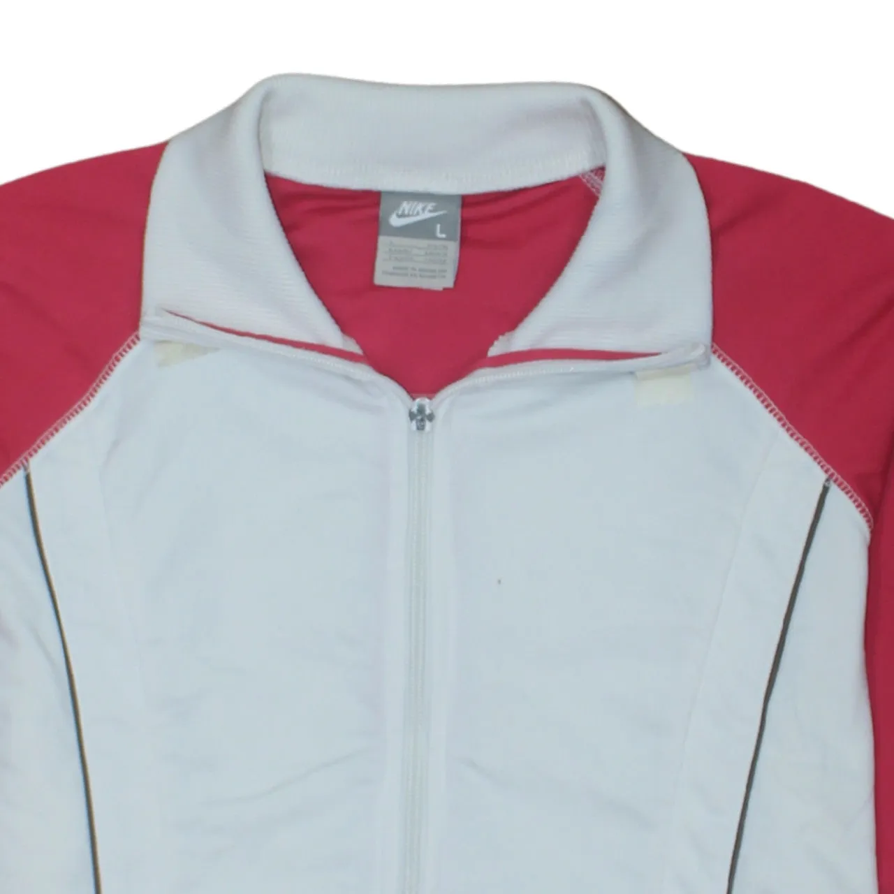 Nike White Pink Track Jacket Women's Large Full Zip Embroidered Swoosh Piped Trim Outerwear sold by Vintage Club product image thumbnail 3