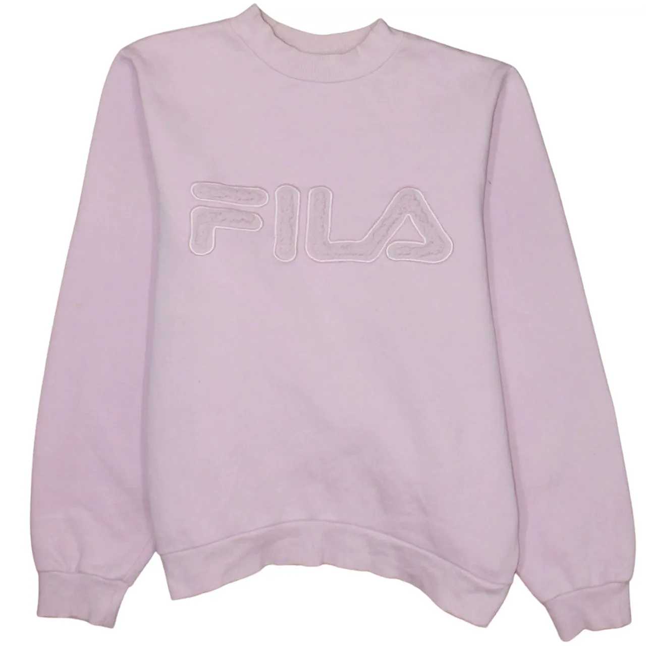 Fila Light Pink Sweatshirt Women's XLarge Textured Logo Crewneck Pullover Fleece Top sold by Vintage Club
