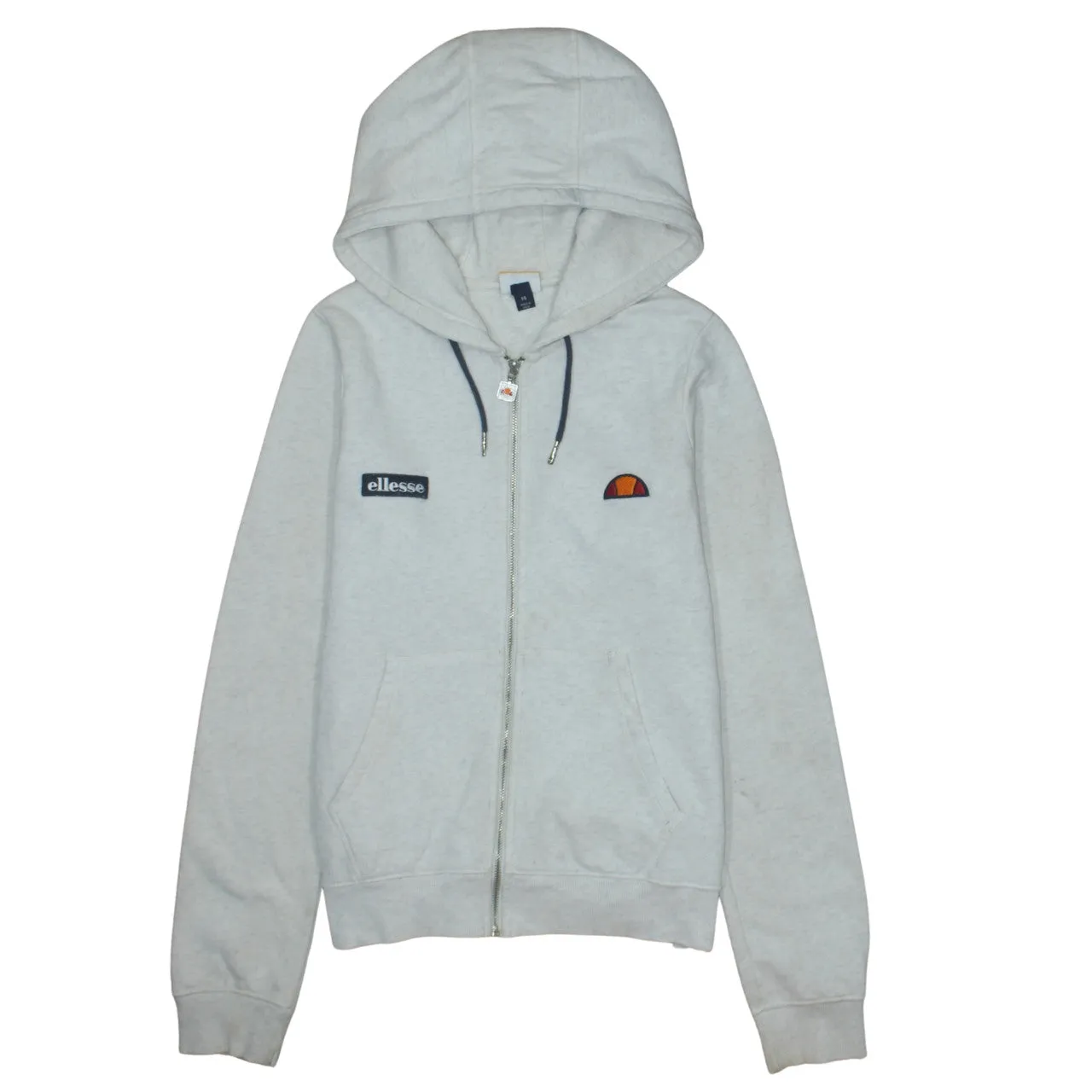 Ellesse Light Grey Full Zip Hoodie Women's Medium Embroidered Chest Logos Pockets Sweatshirt sold by Vintage Club