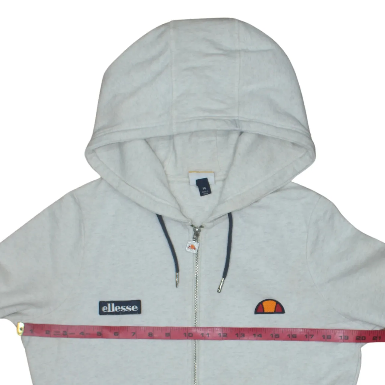 Ellesse Light Grey Full Zip Hoodie Women's Medium Embroidered Chest Logos Pockets Sweatshirt sold by Vintage Club product image thumbnail 5