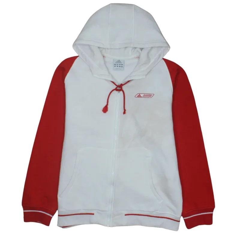 Adidas White Red Hoodie Men's Small Full Zip Drawcord Logo Pocket Sweatshirt sold by Vintage Club