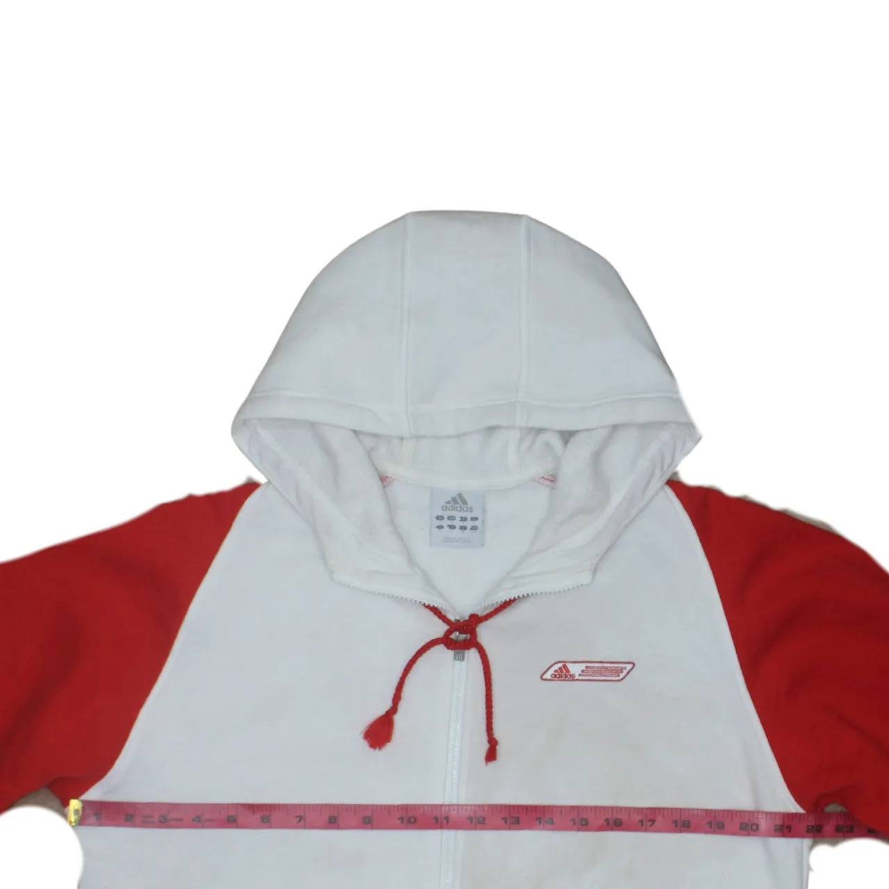 Adidas White Red Hoodie Men's Small Full Zip Drawcord Logo Pocket Sweatshirt sold by Vintage Club product image thumbnail 5
