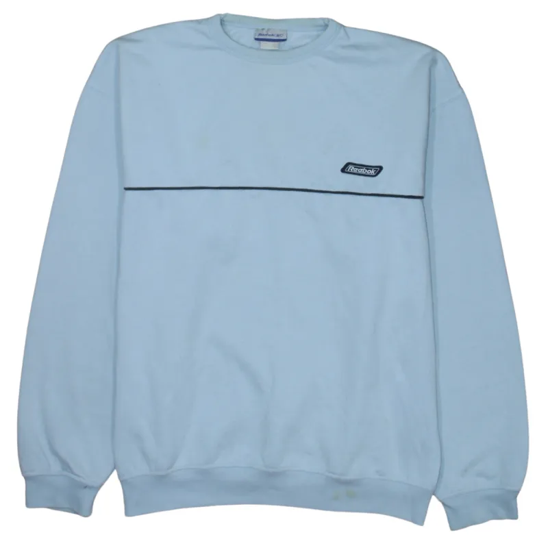 Reebok Light Blue Sweatshirt Men’s Large Embroidered Chest Logo Contrast Piping Pullover Top sold by Vintage Club