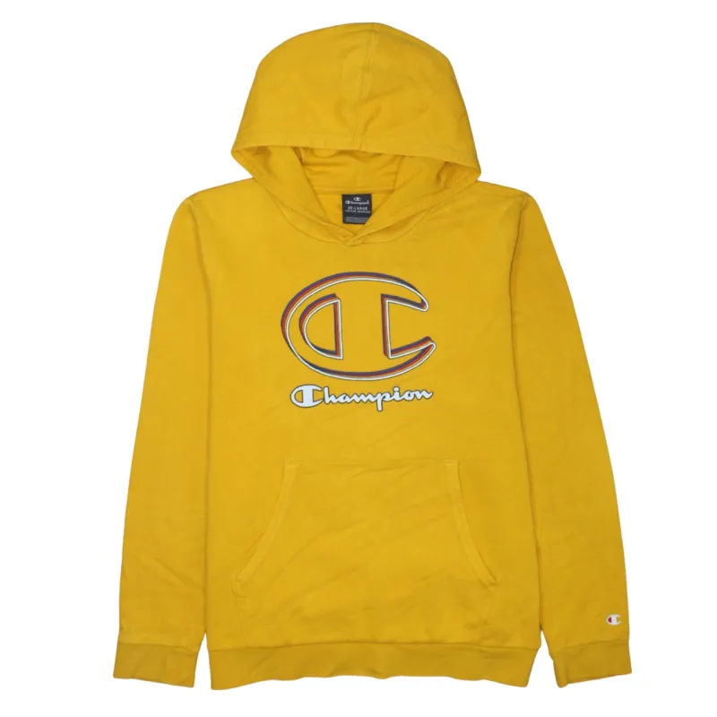 Champion Yellow Hoodie Women’s XXLarge Big Printed Logo Front Pocket Pullover Sweatshirt sold by Vintage Club