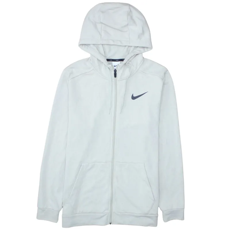 Nike Light Grey Full Zip Hoodie Men's Medium Printed Swoosh Drawstring Hood Pockets Sweatshirt sold by Vintage Club