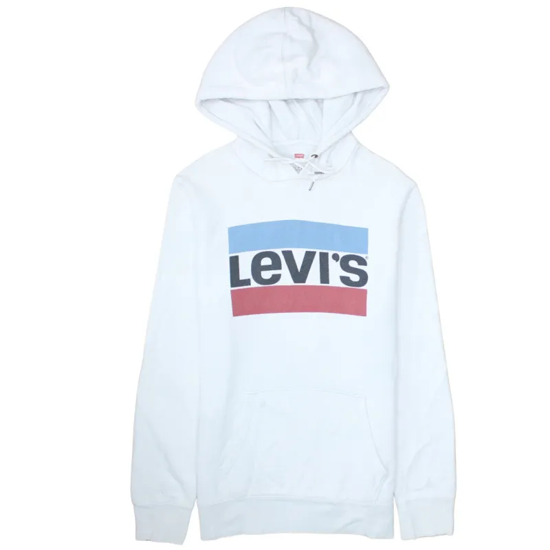 Levi's White Logo Hoodie Men's Medium Printed Chest Graphic Front Pocket Sweatshirt sold by Vintage Club