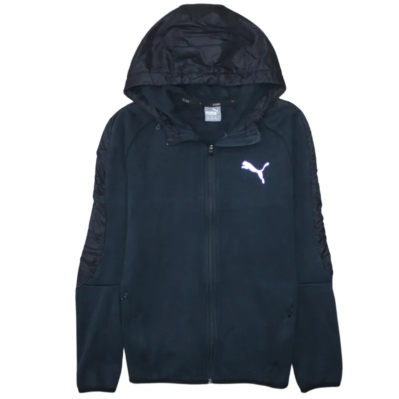 Puma Black Full Zip Hoodie Women's Medium Embroidered Logo Nylon Hood Panels Jacket sold by Vintage Club