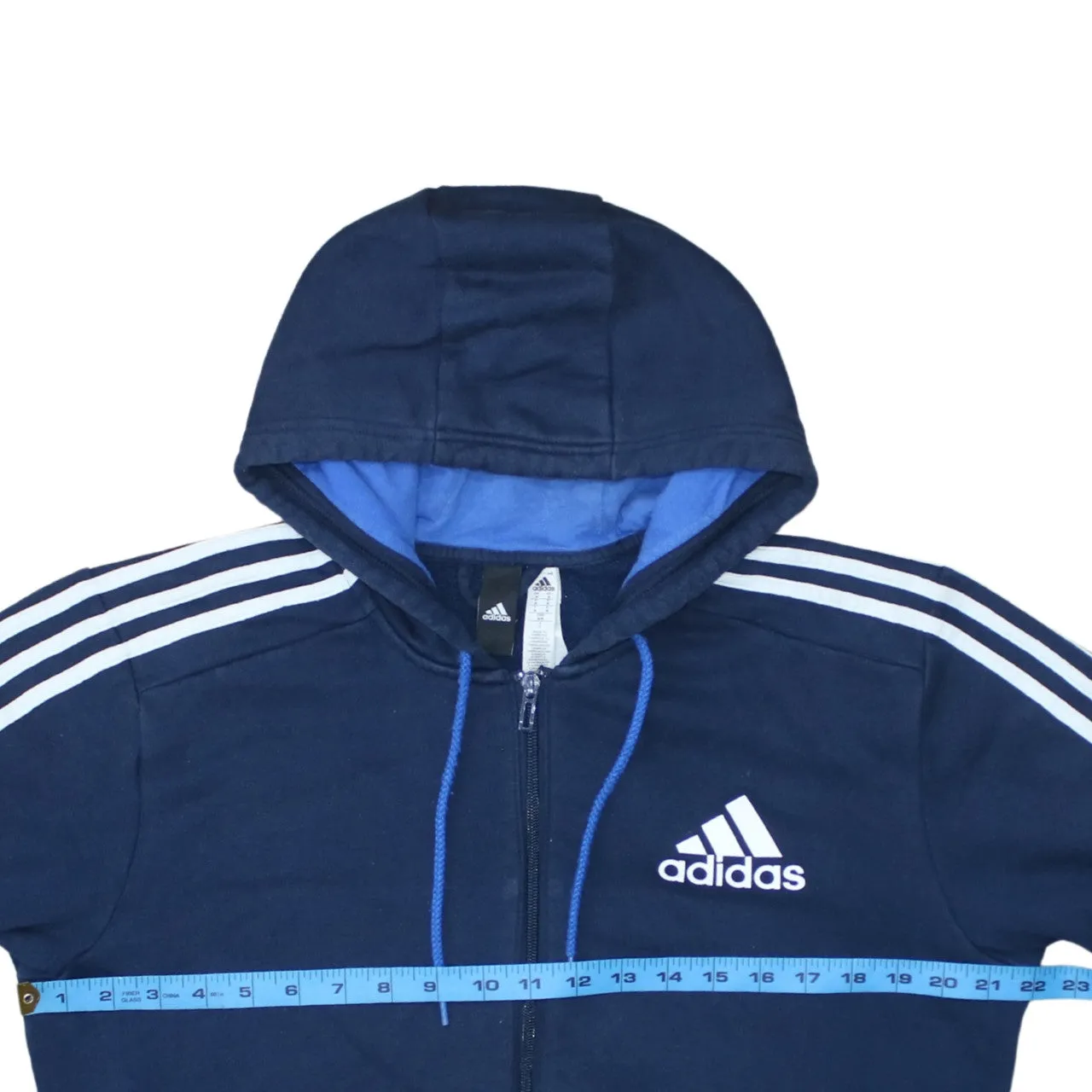 Adidas Navy Blue Zip Hoodie Men's Medium Embroidered Logo Three Stripe Sleeves Sweatshirt sold by Vintage Club product image thumbnail 5
