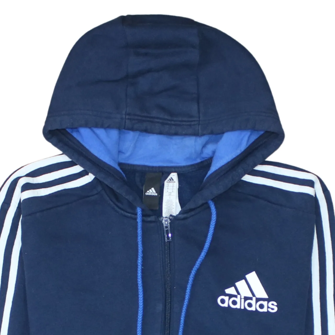 Adidas Navy Blue Zip Hoodie Men's Medium Embroidered Logo Three Stripe Sleeves Sweatshirt sold by Vintage Club product image thumbnail 3