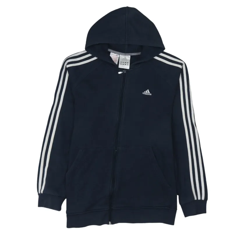 Adidas Navy Blue Hoodie Women’s XLarge Full Zip Three Stripe Sleeves Embroidered Logo Sweatshirt sold by Vintage Club
