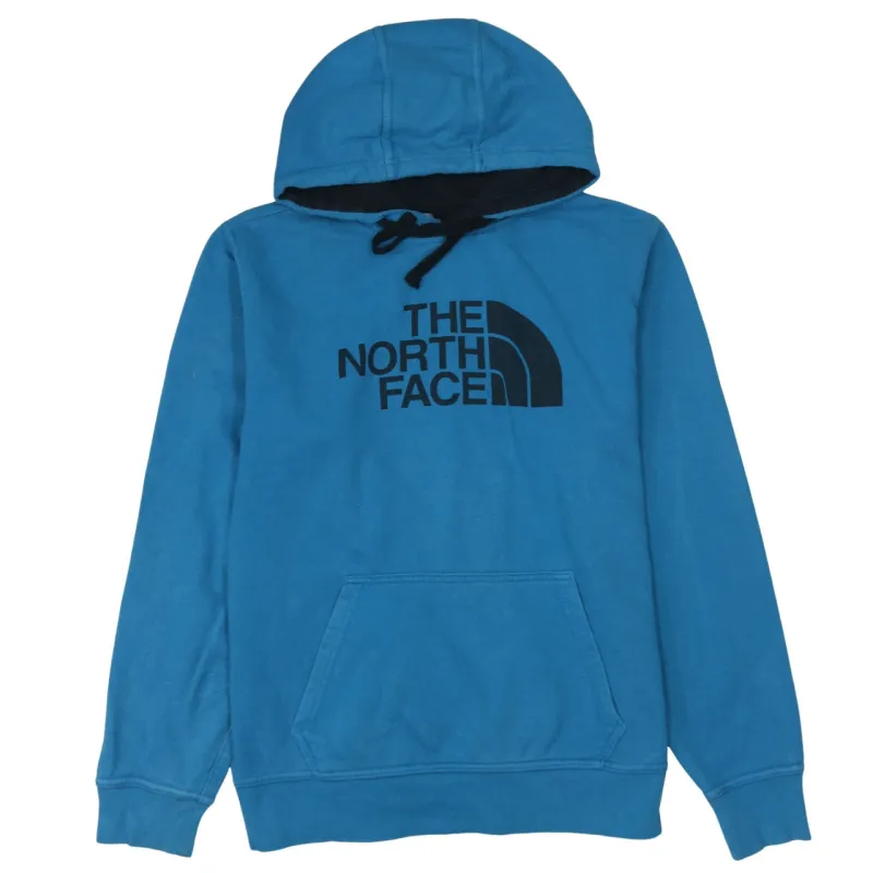 The North Face Blue Hoodie Men's Small Printed Front Logo Drawstring Hood Pullover Sweatshirt sold by Vintage Club