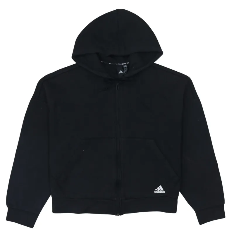Adidas Black Full Zip Hoodie Women's Large Printed Logo Three Stripe Sleeves Sweatshirt sold by Vintage Club