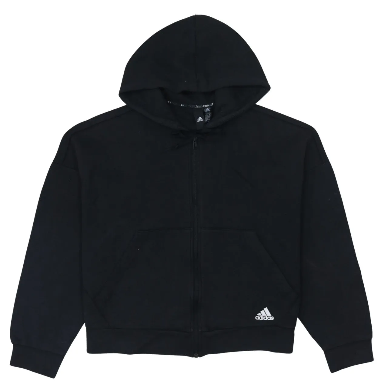 Adidas Black Full Zip Hoodie Women's Large Printed Logo Three Stripe Sleeves Sweatshirt sold by Vintage Club