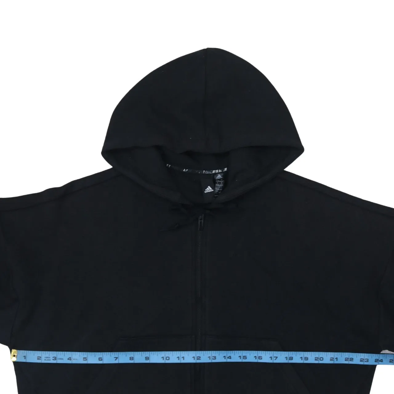 Adidas Black Full Zip Hoodie Women's Large Printed Logo Three Stripe Sleeves Sweatshirt sold by Vintage Club product image thumbnail 5