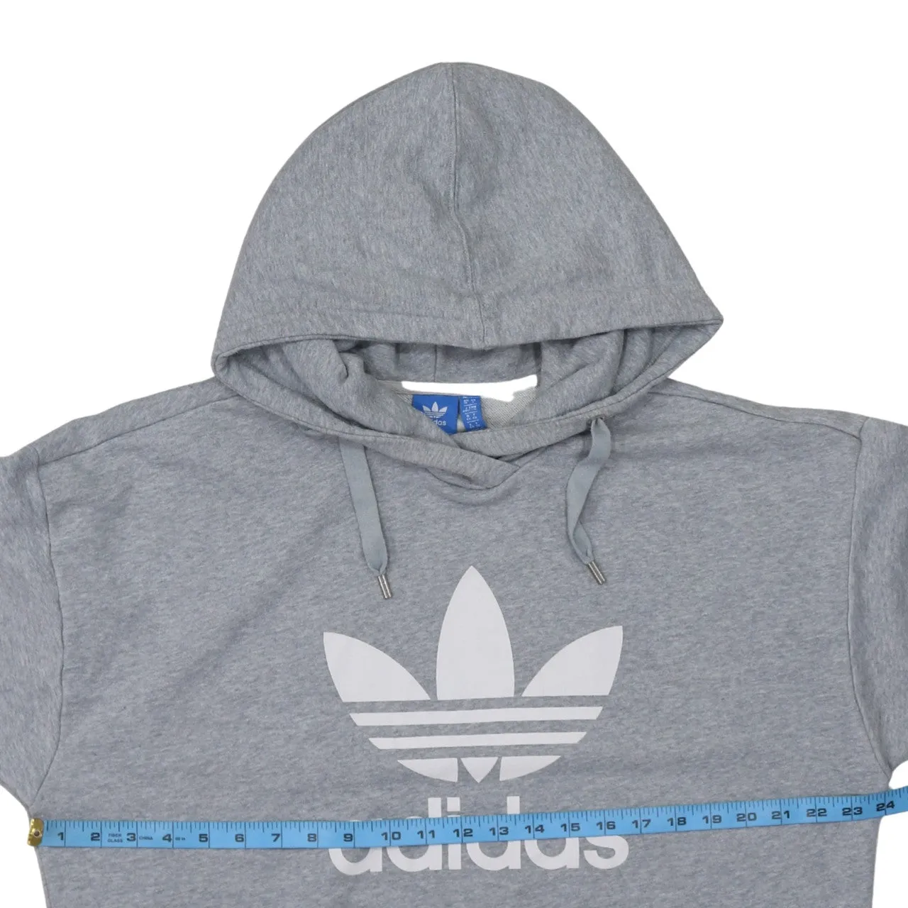 Adidas Grey Hoodie Women’s Large Trefoil Printed Logo Drawstring Pocket Pullover Sweatshirt sold by Vintage Club product image thumbnail 5
