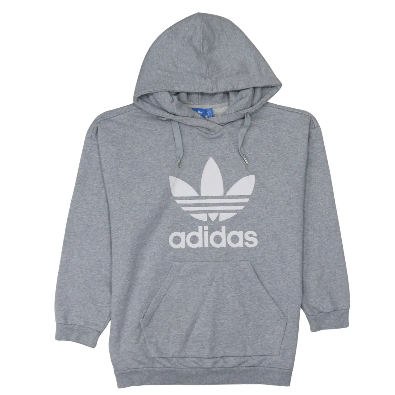 Adidas Grey Hoodie Women’s Large Trefoil Printed Logo Drawstring Pocket Pullover Sweatshirt sold by Vintage Club