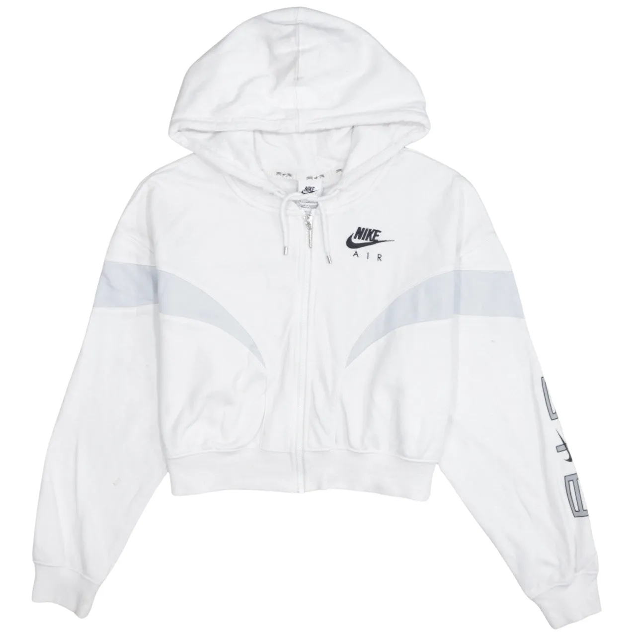 Nike White Full Zip Hoodie Women’s Small Nike Air Logo Sleeve Print Hooded Sweatshirt sold by Vintage Club