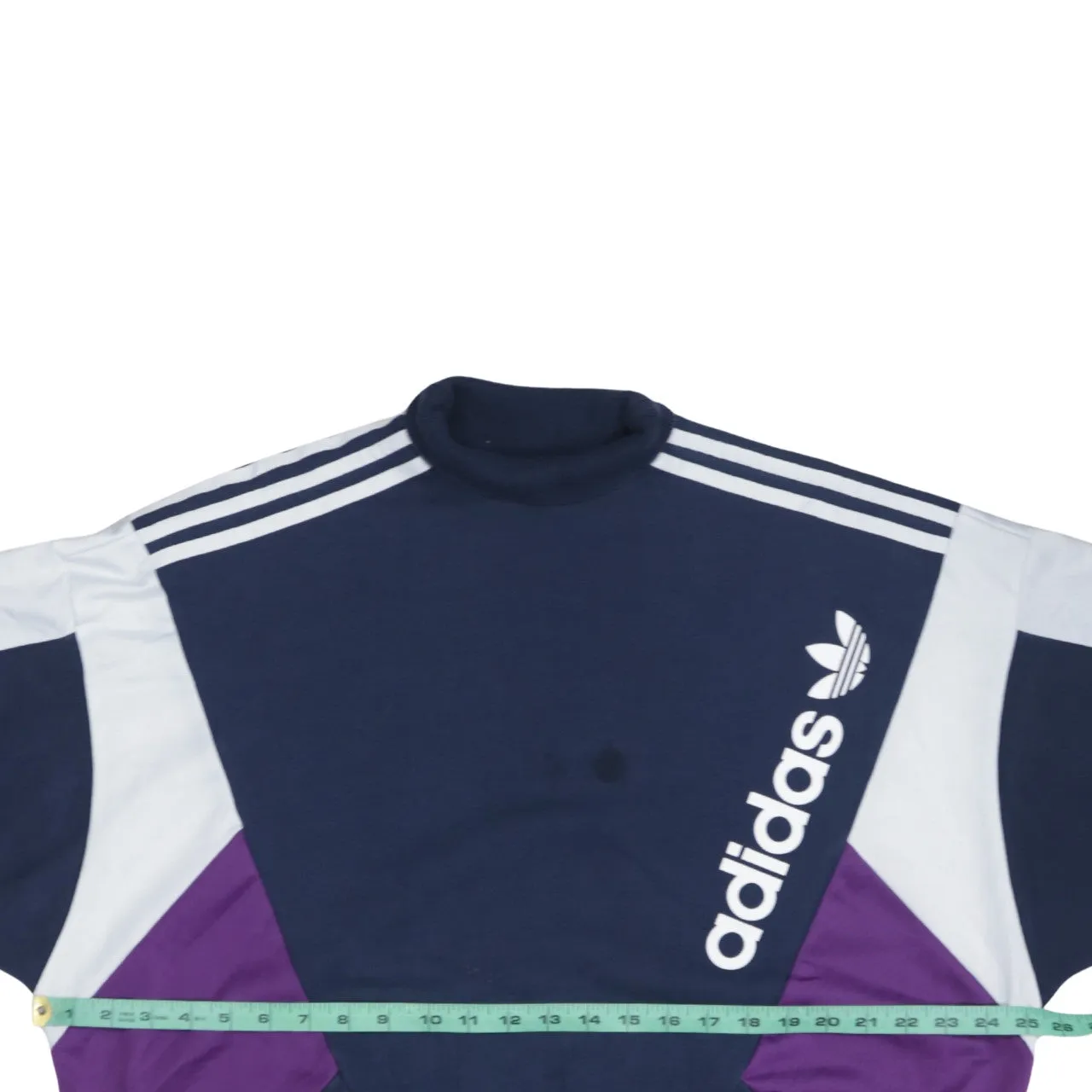Adidas Navy Blue Sweatshirt Women's Large Trefoil Printed Logo Three Stripe Colour Block Pullover sold by Vintage Club product image thumbnail 5