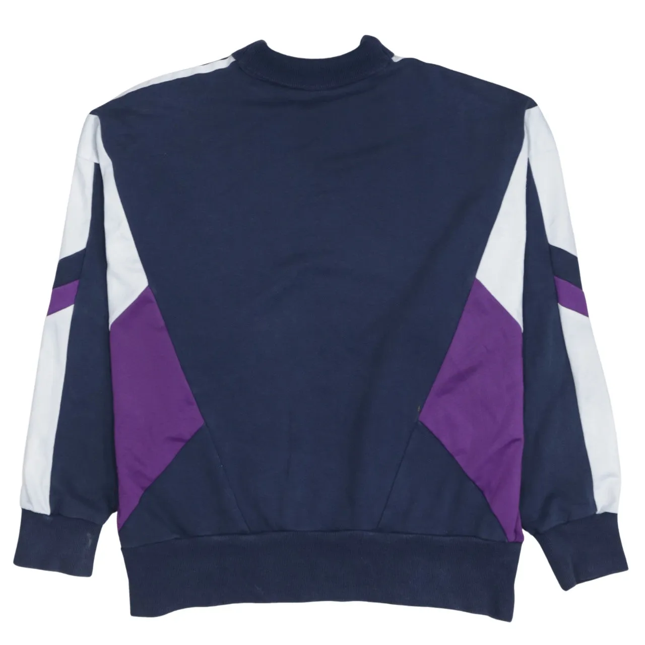 Adidas Navy Blue Sweatshirt Women's Large Trefoil Printed Logo Three Stripe Colour Block Pullover sold by Vintage Club product image thumbnail 2