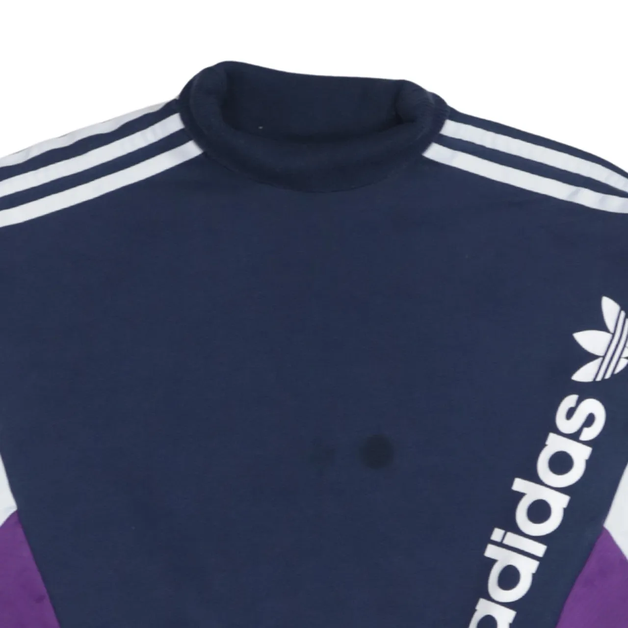 Adidas Navy Blue Sweatshirt Women's Large Trefoil Printed Logo Three Stripe Colour Block Pullover sold by Vintage Club product image thumbnail 3