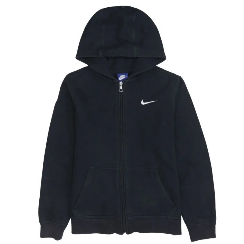 Nike Black Full Zip Hoodie Women’s Large Embroidered Swoosh Split Pocket Fleece Sweatshirt sold by Vintage Club