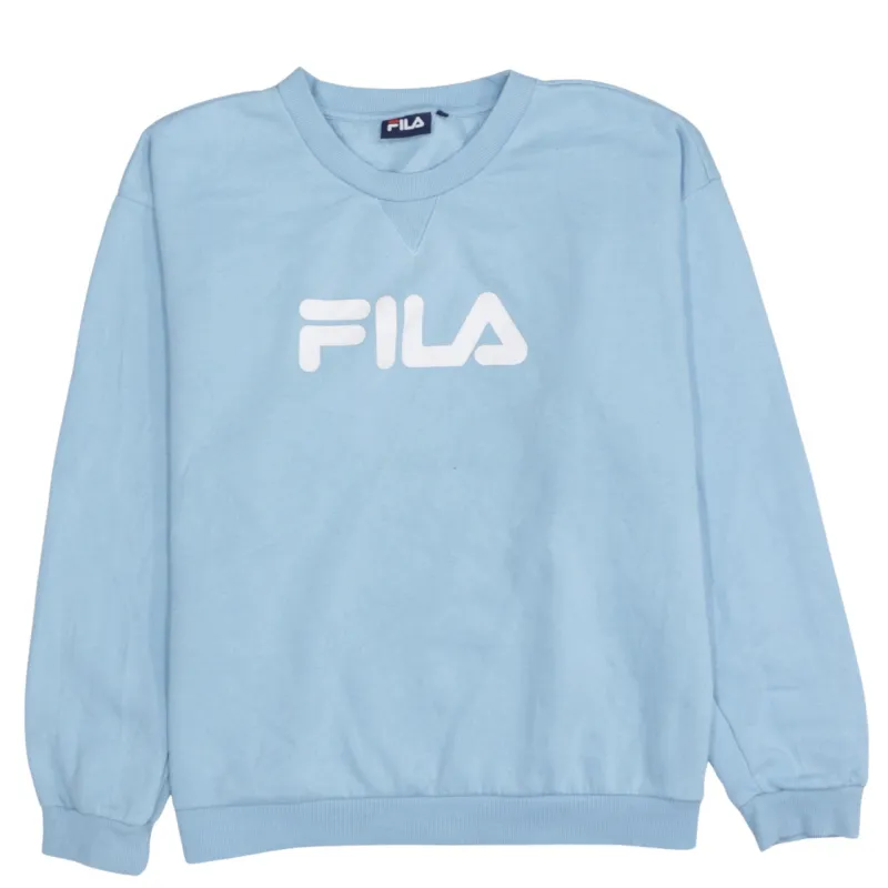 Fila Light Blue Sweatshirt Women's XLarge Printed Logo Crewneck Pullover Fleece Top made by Fila