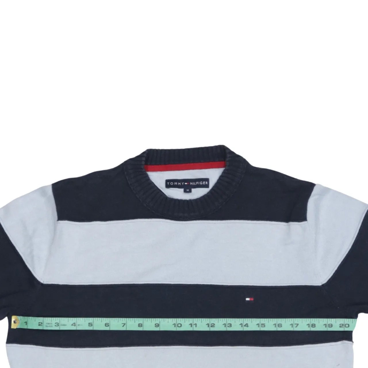 Tommy Hilfiger Navy Grey Jumper Women's Medium Striped Crewneck Small Flag Logo Sweater sold by Vintage Club product image thumbnail 5