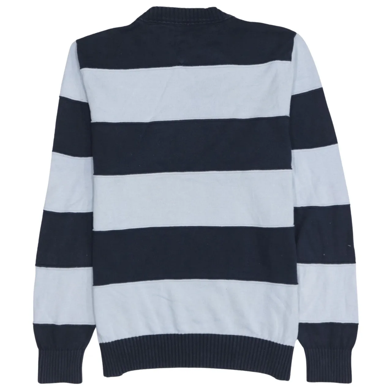 Tommy Hilfiger Navy Grey Jumper Women's Medium Striped Crewneck Small Flag Logo Sweater sold by Vintage Club product image thumbnail 2