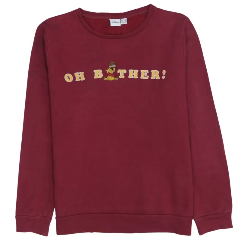 Disney Burgundy Red Sweatshirt Women's Medium Printed Oh Bother Graphic Fleece Pullover Top made by Disney