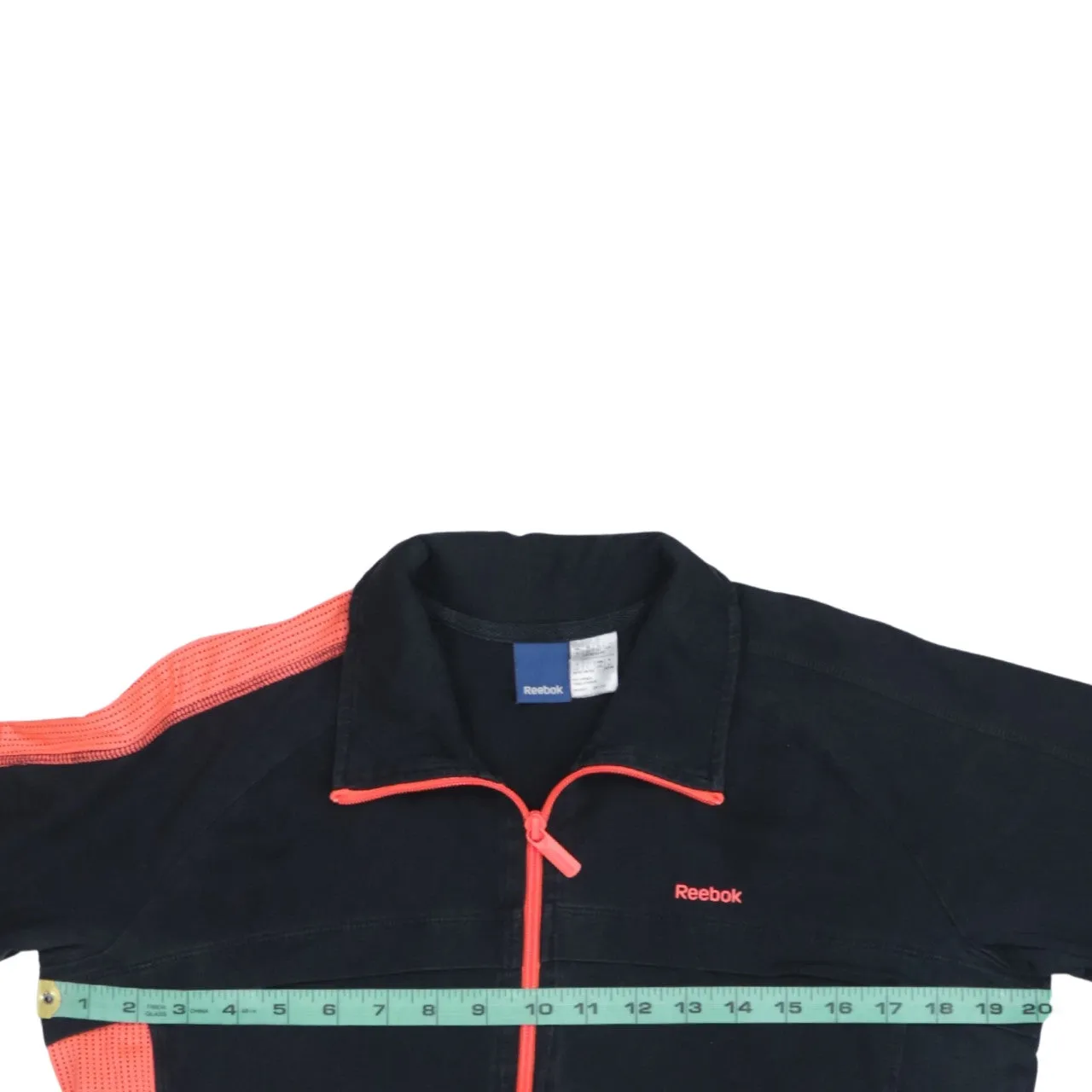 Reebok Black Track Jacket Women’s Large Coral Zip Embroidered Logo Mesh Stripe Top sold by Vintage Club product image thumbnail 5