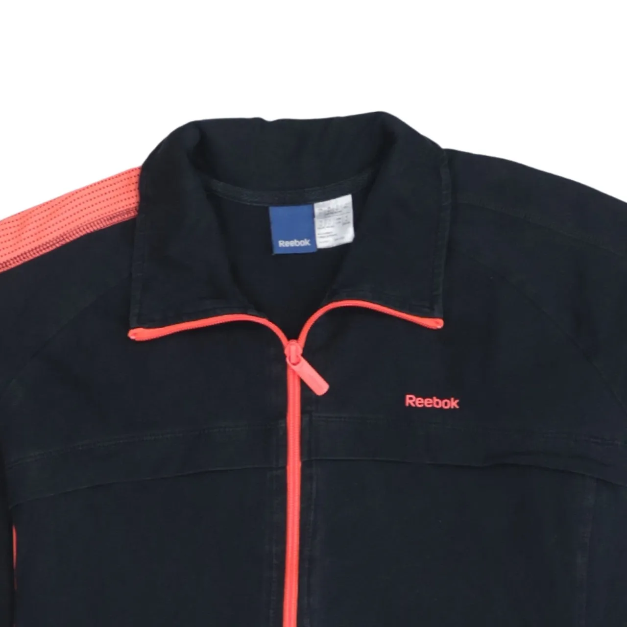 Reebok Black Track Jacket Women’s Large Coral Zip Embroidered Logo Mesh Stripe Top sold by Vintage Club product image thumbnail 3