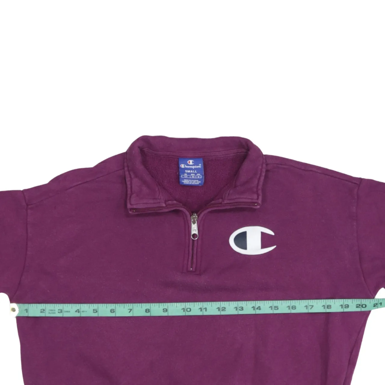 Champion Purple Quarter Zip Sweatshirt Women's Small Embroidered Logo Sleeve Print Pullover sold by Vintage Club product image thumbnail 5