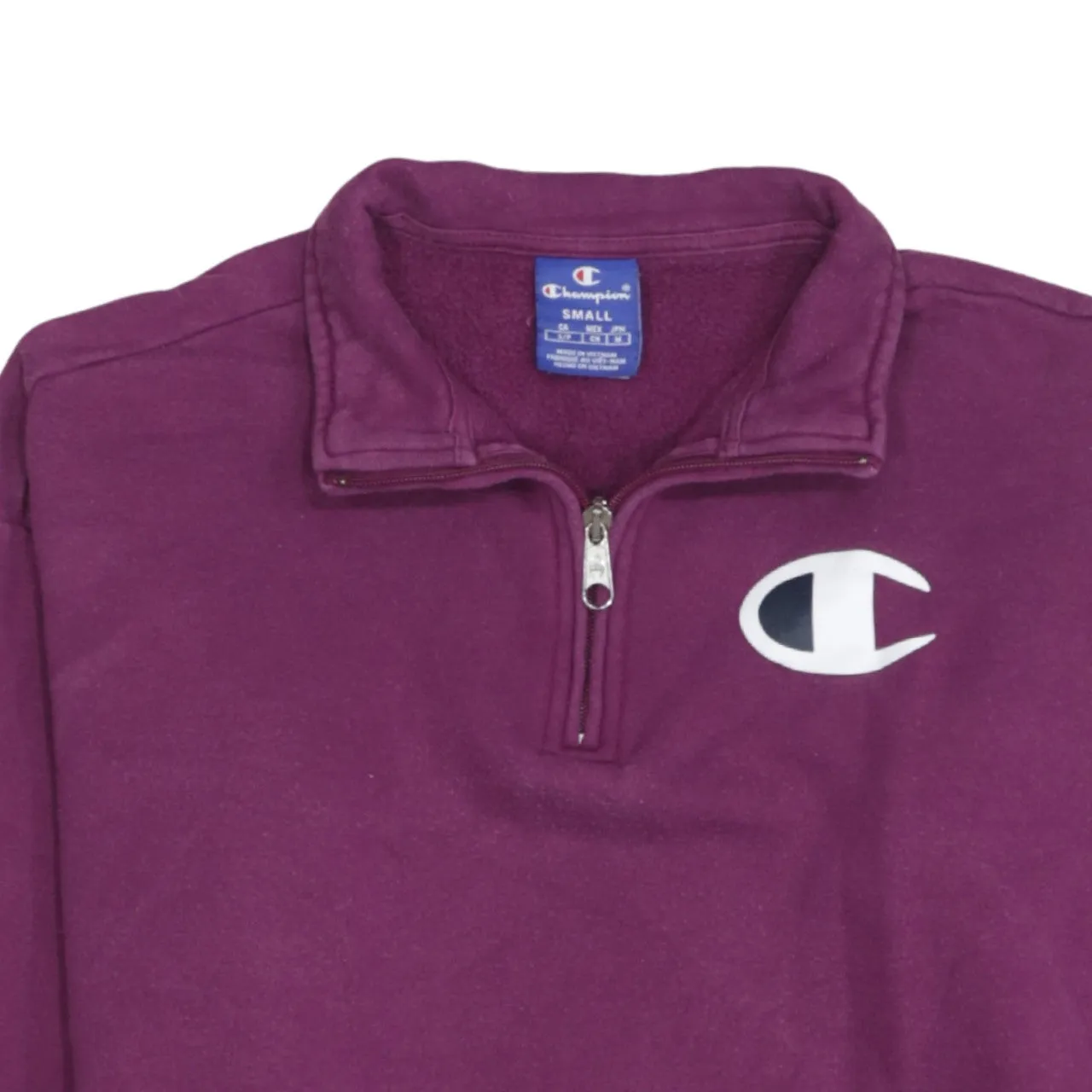 Champion Purple Quarter Zip Sweatshirt Women's Small Embroidered Logo Sleeve Print Pullover sold by Vintage Club product image thumbnail 3
