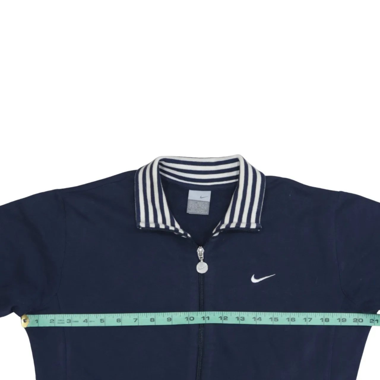 Nike Navy Blue Jacket Women’s Large Embroidered Swoosh Stripe Collar Cuffs Full Zip Top sold by Vintage Club product image thumbnail 5