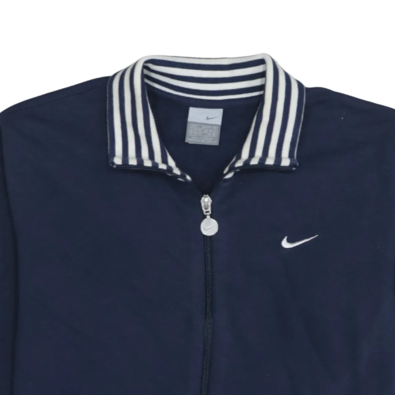Nike Navy Blue Jacket Women’s Large Embroidered Swoosh Stripe Collar Cuffs Full Zip Top sold by Vintage Club product image thumbnail 3