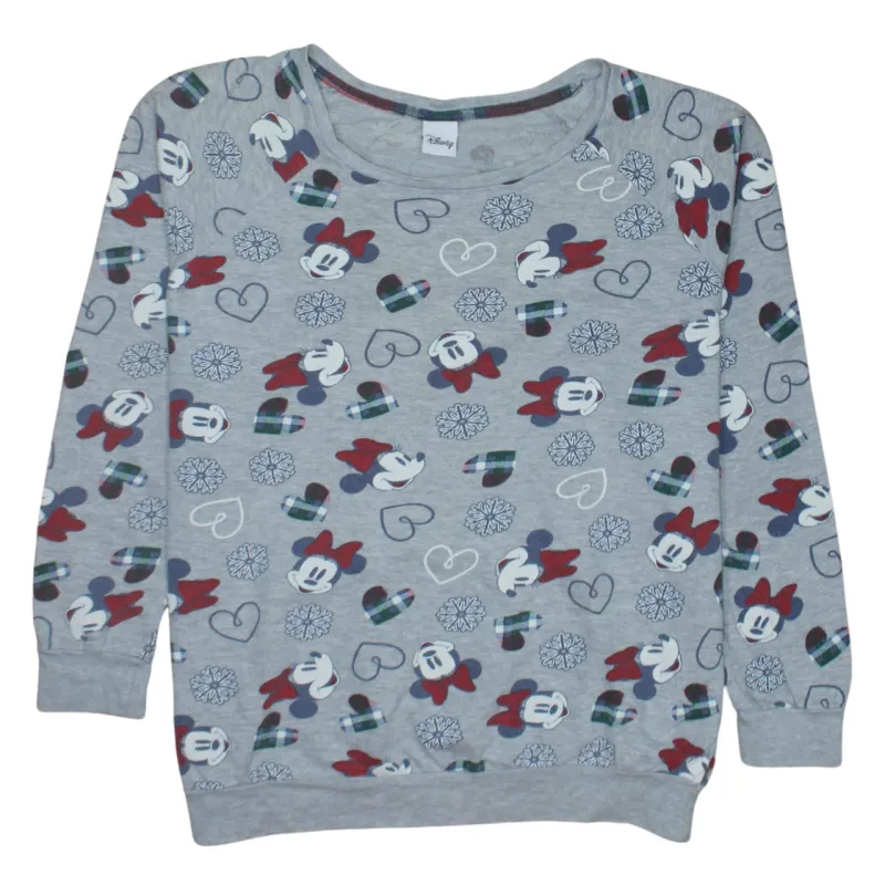 Disney Grey Sweatshirt Men’s Medium All Over Minnie Mouse Hearts Snowflakes Pullover Top made by Disney