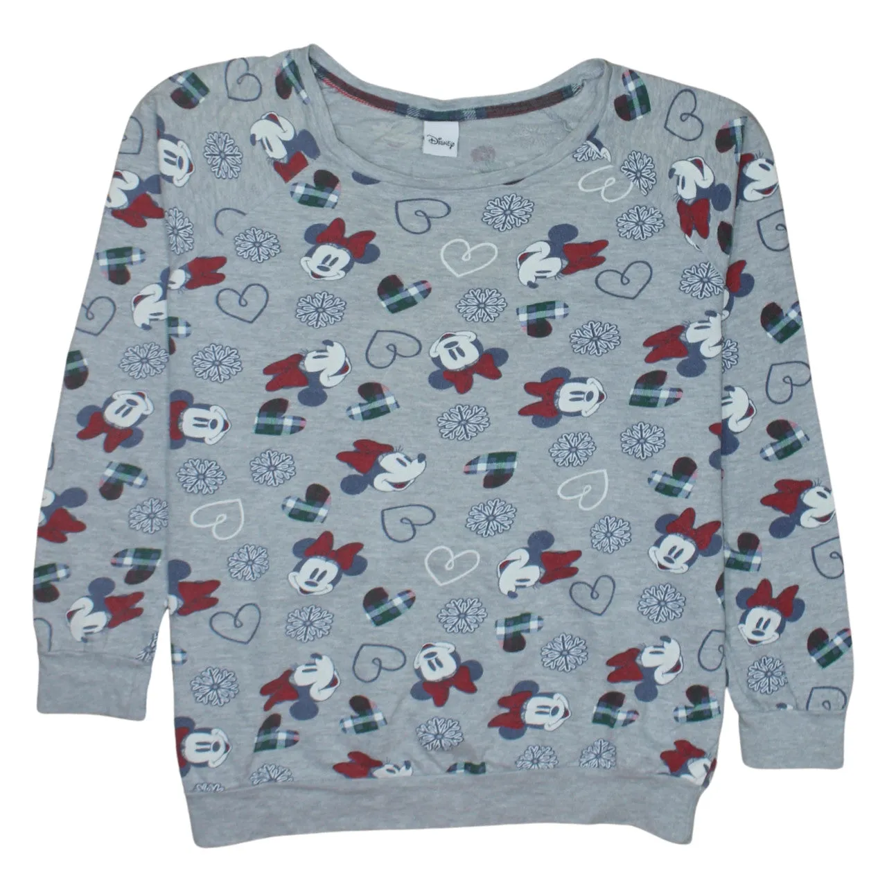 Disney Grey Sweatshirt Men’s Medium All Over Minnie Mouse Hearts Snowflakes Pullover Top sold by Vintage Club