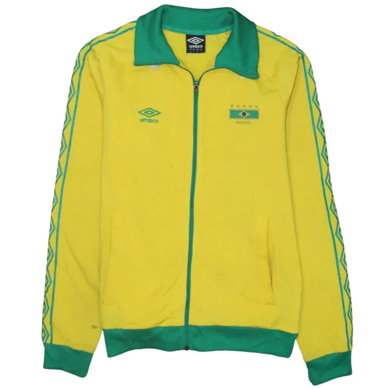 Umbro Yellow Brazil Jacket Women’s Small Printed Logos Green Trim Track Top made by Umbro