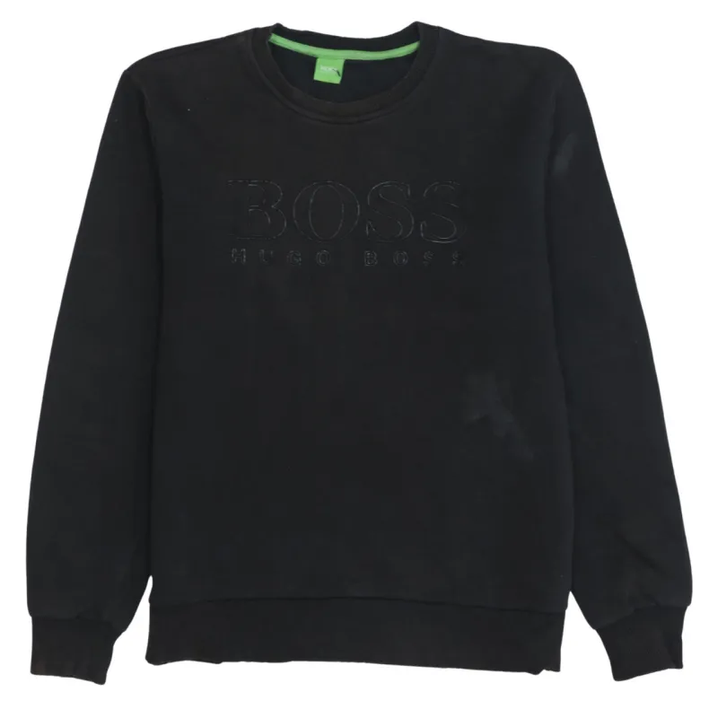 HUGO BOSS Black Sweatshirt Women's Large Embroidered Front Logo Ribbed Crewneck Pullover sold by Vintage Club