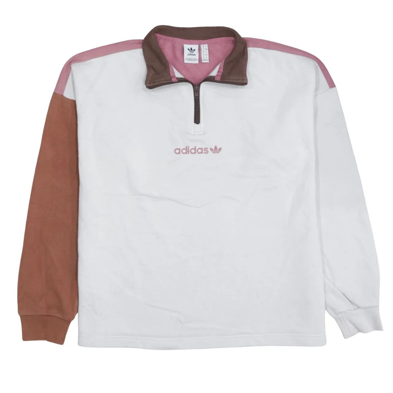 Adidas Pink White Quarter Zip Sweatshirt Women’s XLarge Embroidered Logo Colour Block Pullover Top sold by Vintage Club