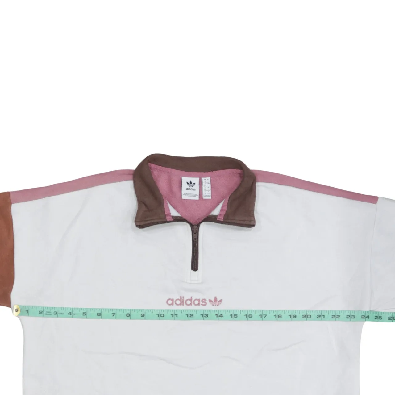Adidas Pink White Quarter Zip Sweatshirt Women’s XLarge Embroidered Logo Colour Block Pullover Top sold by Vintage Club product image thumbnail 5
