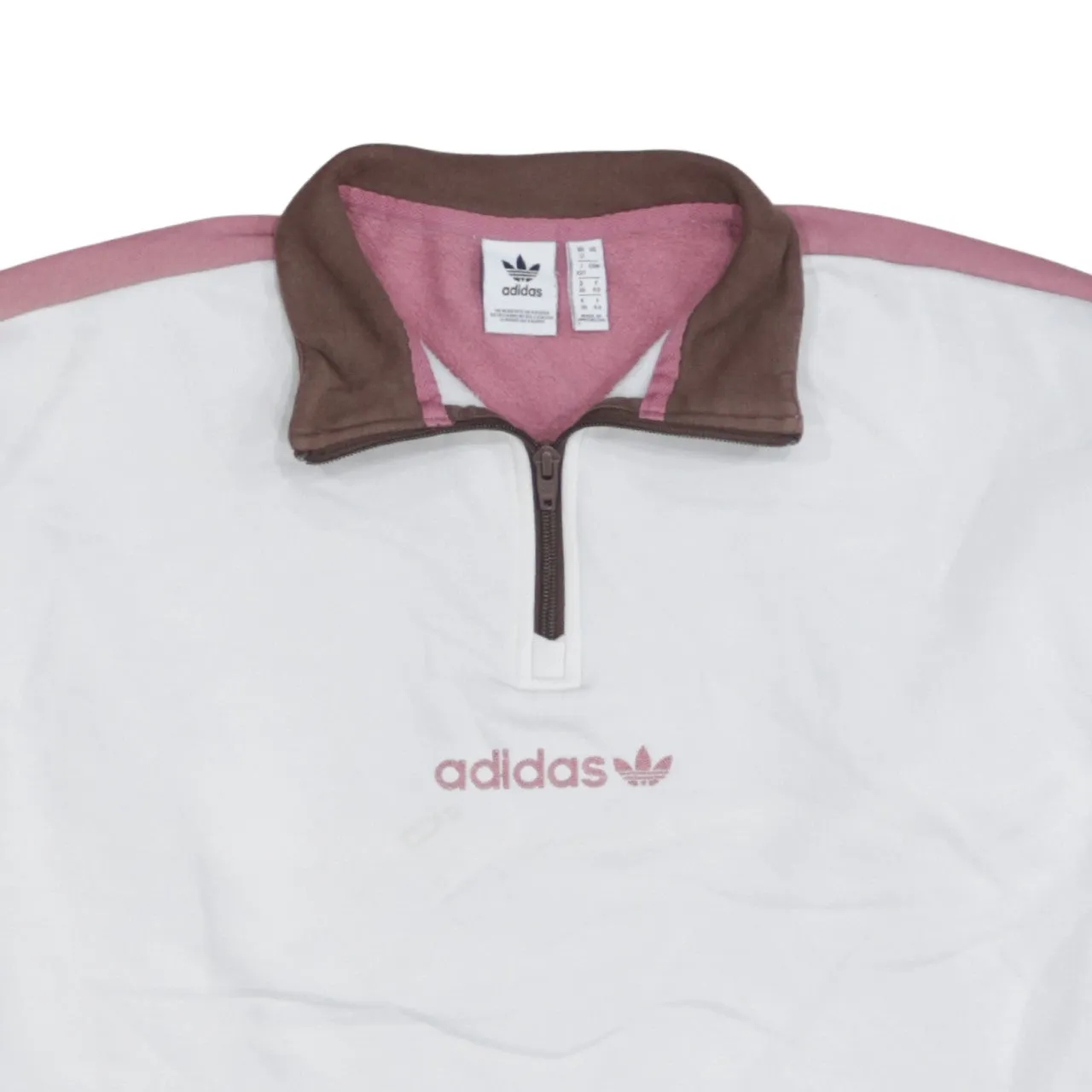 Adidas Pink White Quarter Zip Sweatshirt Women’s XLarge Embroidered Logo Colour Block Pullover Top sold by Vintage Club product image thumbnail 3