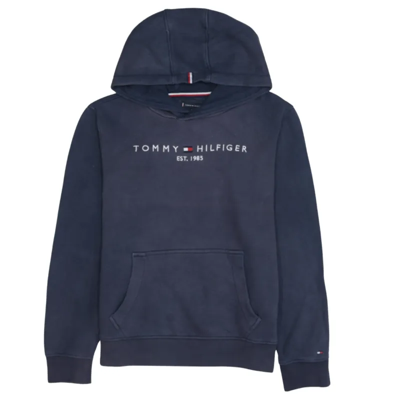 Tommy Hilfiger Navy Blue Hoodie Men's Small Embroidered Logo Front Pocket Pullover Sweatshirt sold by Vintage Club