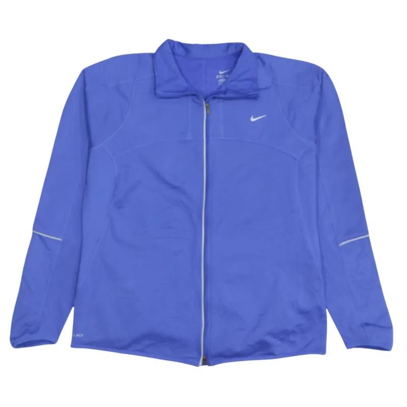 Nike Blue Track Jacket Women’s Large Embroidered Swoosh Reflective Trim Full Zip Running Top made by Nike
